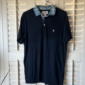 Original Penguin Men's Dark Blue Polo with Plaid Collar